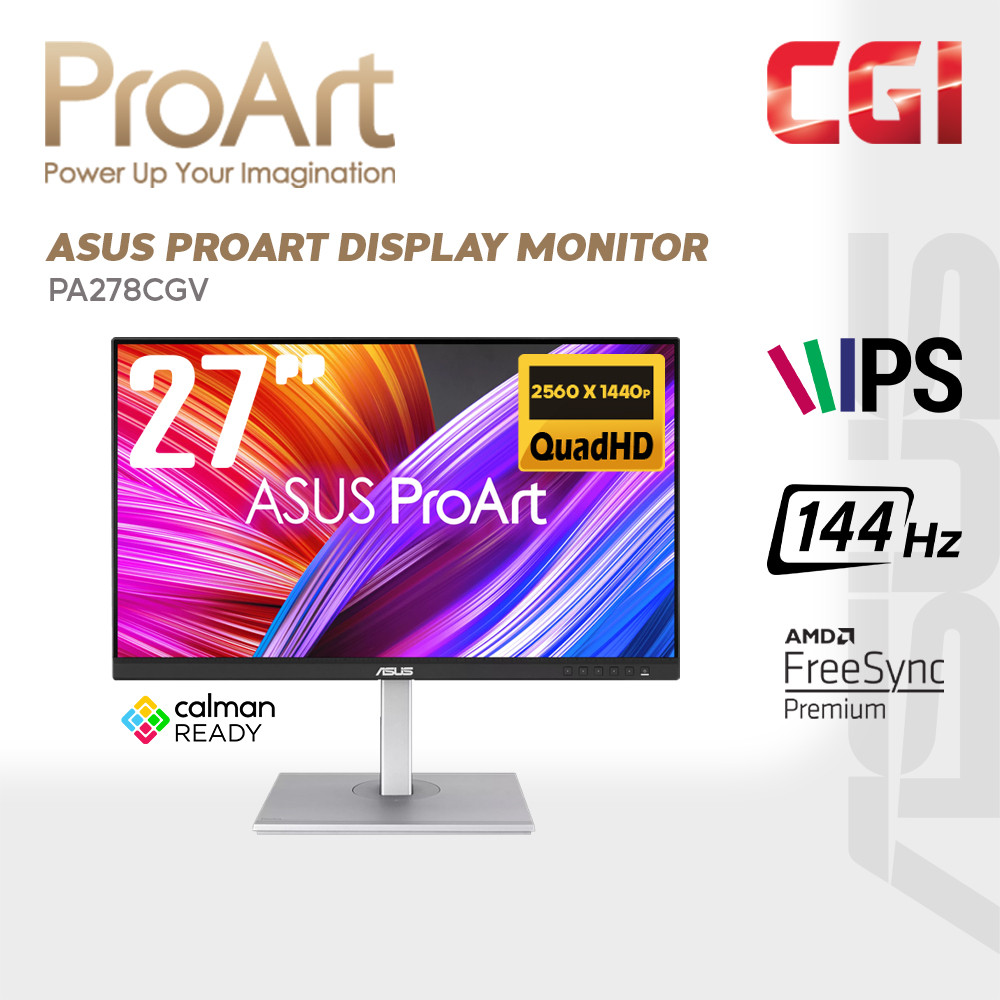 Asus 27" Proart PA278CGV IPS QHD Freesync 144Hz HDR400 95% DCI-P3 Color Accuracy ?E < 2 USB-C Ergonomic Professional Monitor
