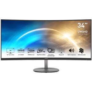 MSI 34" PRO MP341CQ VA UWQHD Freesync 100Hz 4ms Build-In Speaker Curved Gaming Monitor