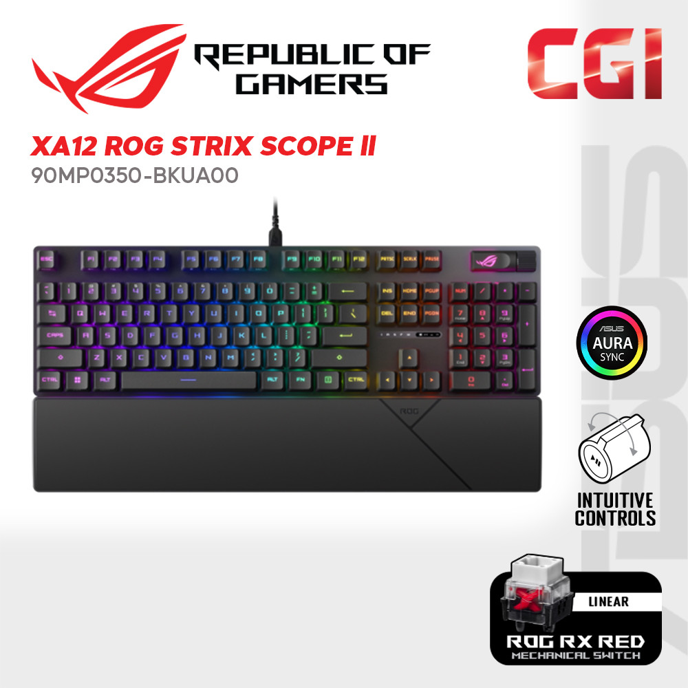 Asus XA12 ROG Strix Scope II RX ABS Doubleshot IP57 Aura Sync Ergonomic Wrist Rest Wired Gaming Keyboard