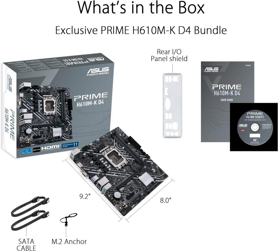 Asus PRIME H610M-K-D4-CSM DDR4 LGA 1700 Motherboard Bundle i3-14100 / i5-14400 / i3-12100 / i5-12400