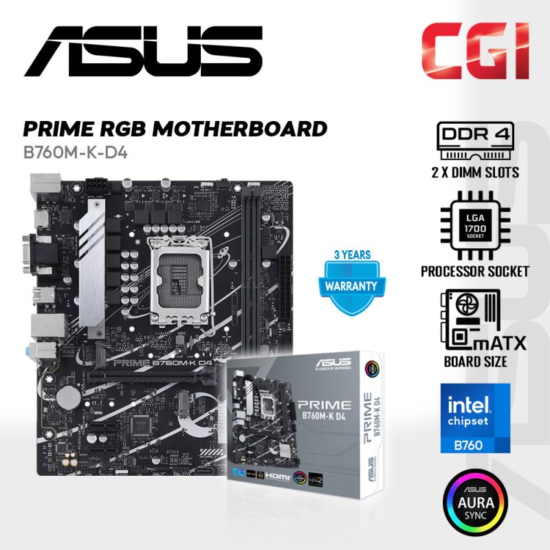 Asus PRIME B760M-K-D4-CSM DDR4 LGA 1700 Motherboard Bundle i3-14100 / i5-14400 / i7-14700 / 13-12100 / i5-12400