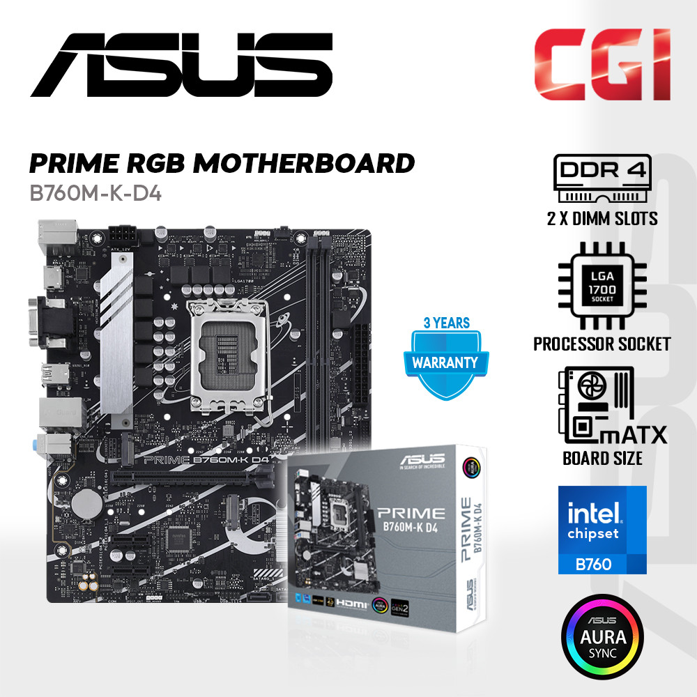 Asus PRIME B760M-K-D4-CSM DDR4 LGA 1700 Motherboard Bundle i3-14100 / i5-14400 / i7-14700 / 13-12100 / i5-12400