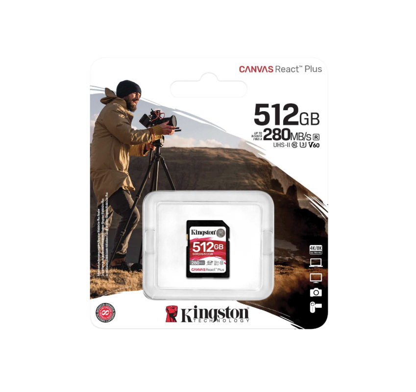 Kingston 512GB Canvas React Plus V60 UHS-II SD Memory Card - SDR2V6/512GB