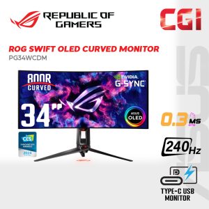 Asus 33.9" ROG Swift OLED PG34WCDM UWQHD HDR400 GSync Adaptive Sync 240Hz 0.03ms Delta E<2 Type-C Curved Ultrawide Ergonomic Gaming Monitor