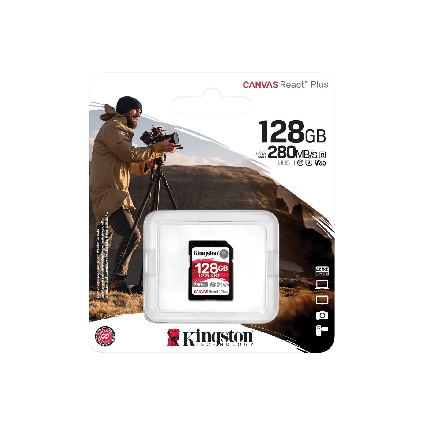 Kingston 128GB Canvas React Plus V60 UHS-II SD Memory Card - SDR2V6/128GB