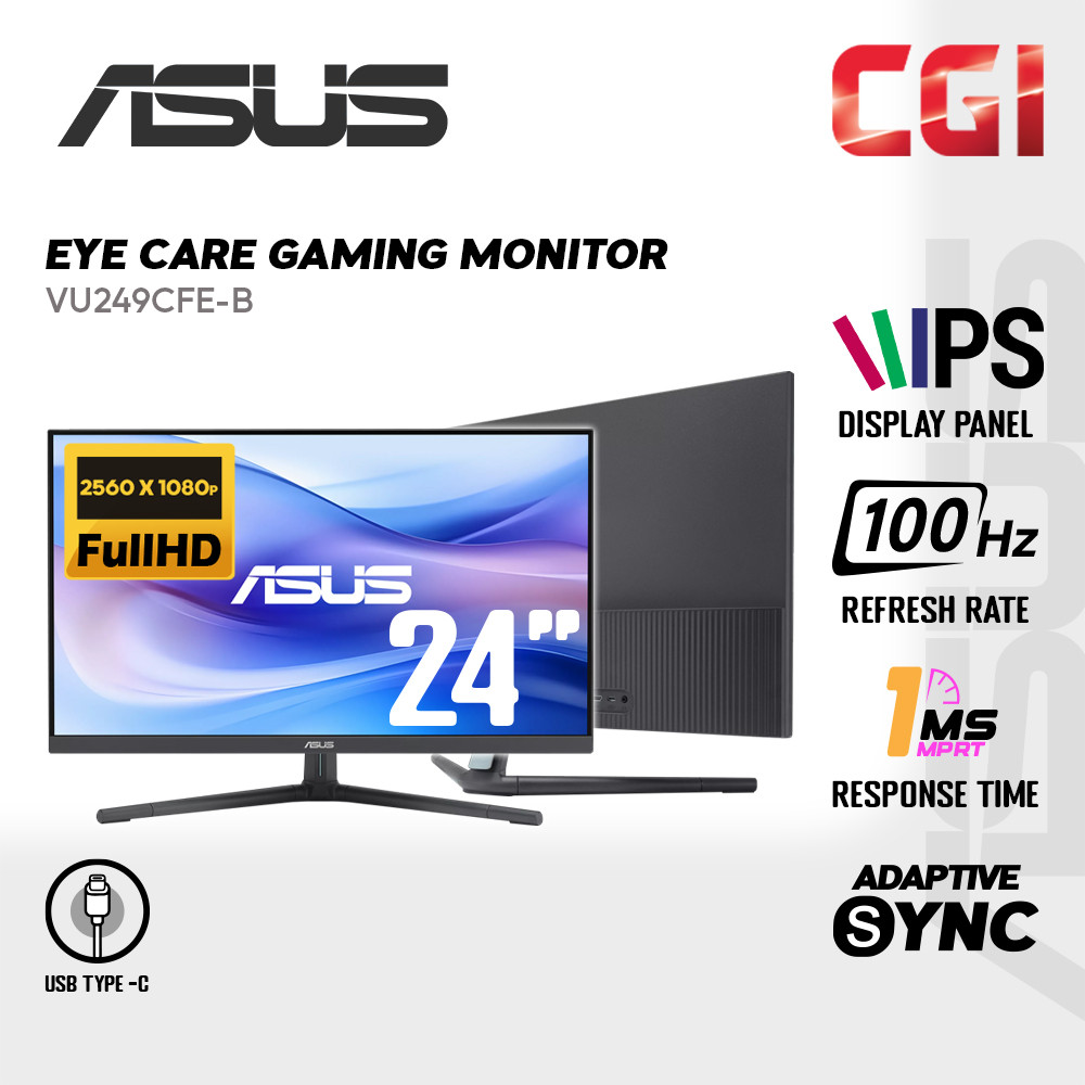 Asus 24" VU249CFE-B IPS FHD 100Hz 1ms Adaptive Sync Type-C Height Adjustable Eye Care Gaming Monitor - Blue
