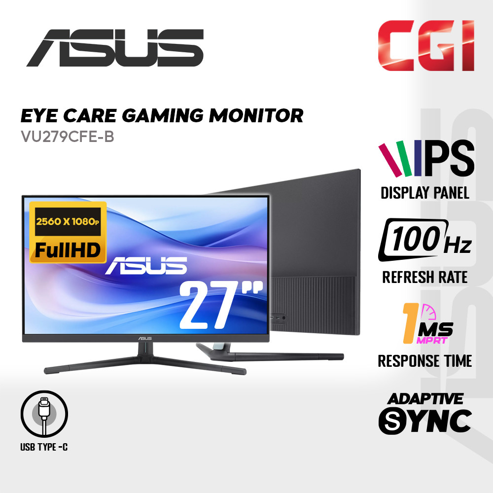 Asus 27" VU279CFE-B IPS FHD 100Hz 1ms Adaptive Sync Type-C Height Adjustable Eye Care Gaming Monitor - Blue