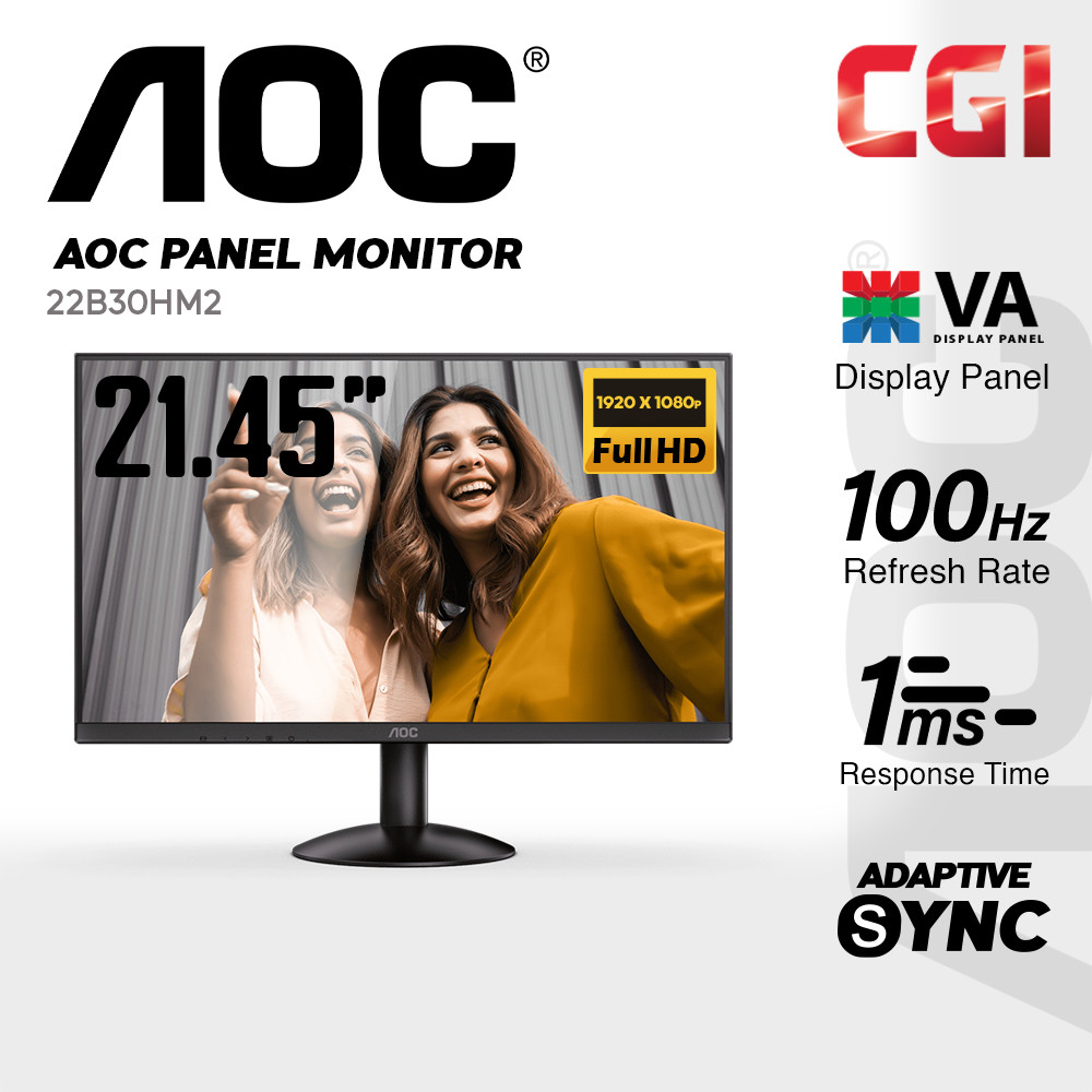 AOC 21.45" 22B30HM2 VA Adaptive Sync FHD 100Hz 1ms Eye Care 3-Side Frameless Gaming Monitor