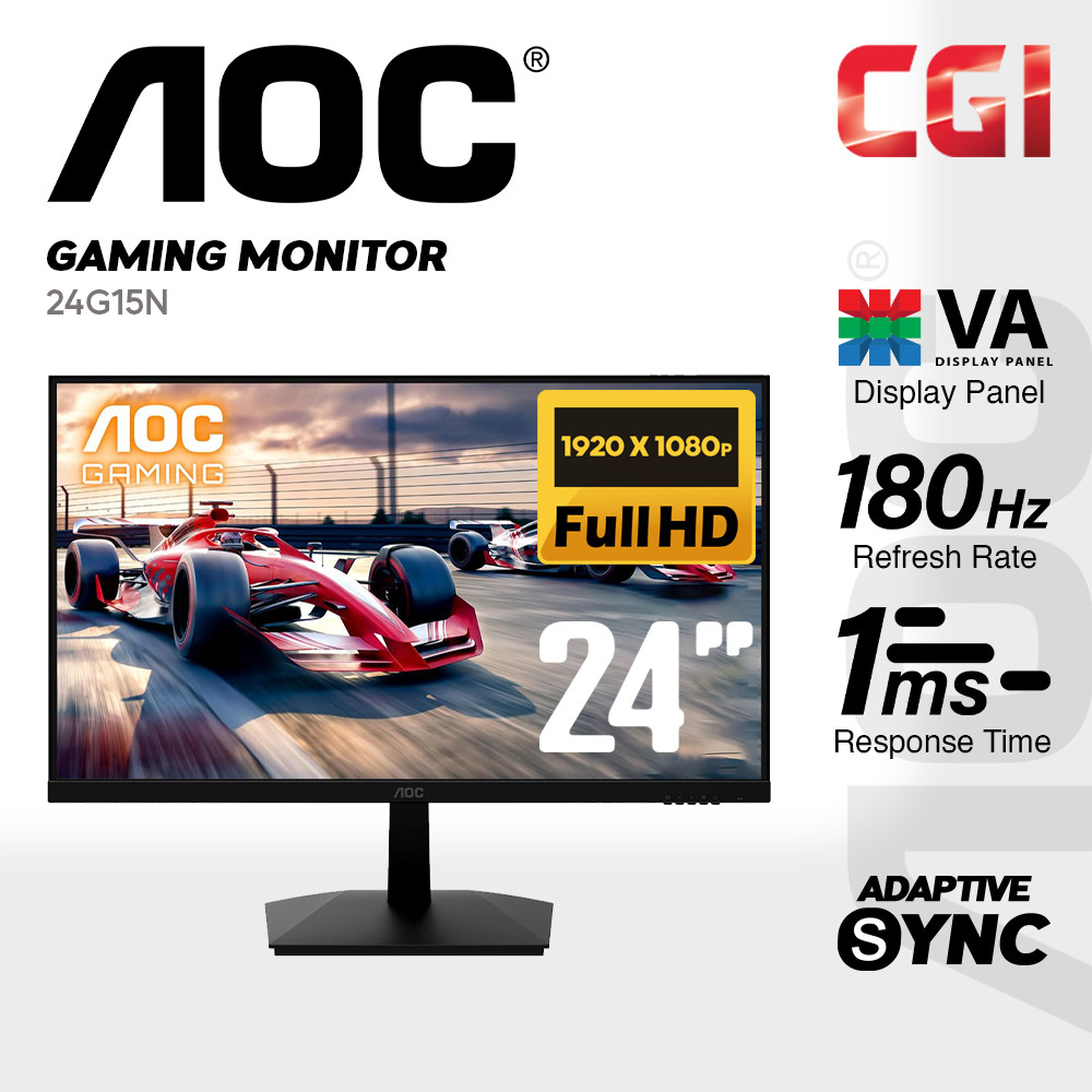 AOC 24" 24G15N VA FHD HDR10 Adaptive Sync 180Hz 1ms Frameless Gaming Monitor