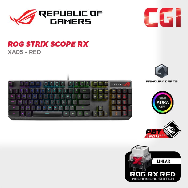 Asus XA05 ROG Strix Scope RX Red Mechanical Switches IP56 USB-C RGB Gaming Keyboard