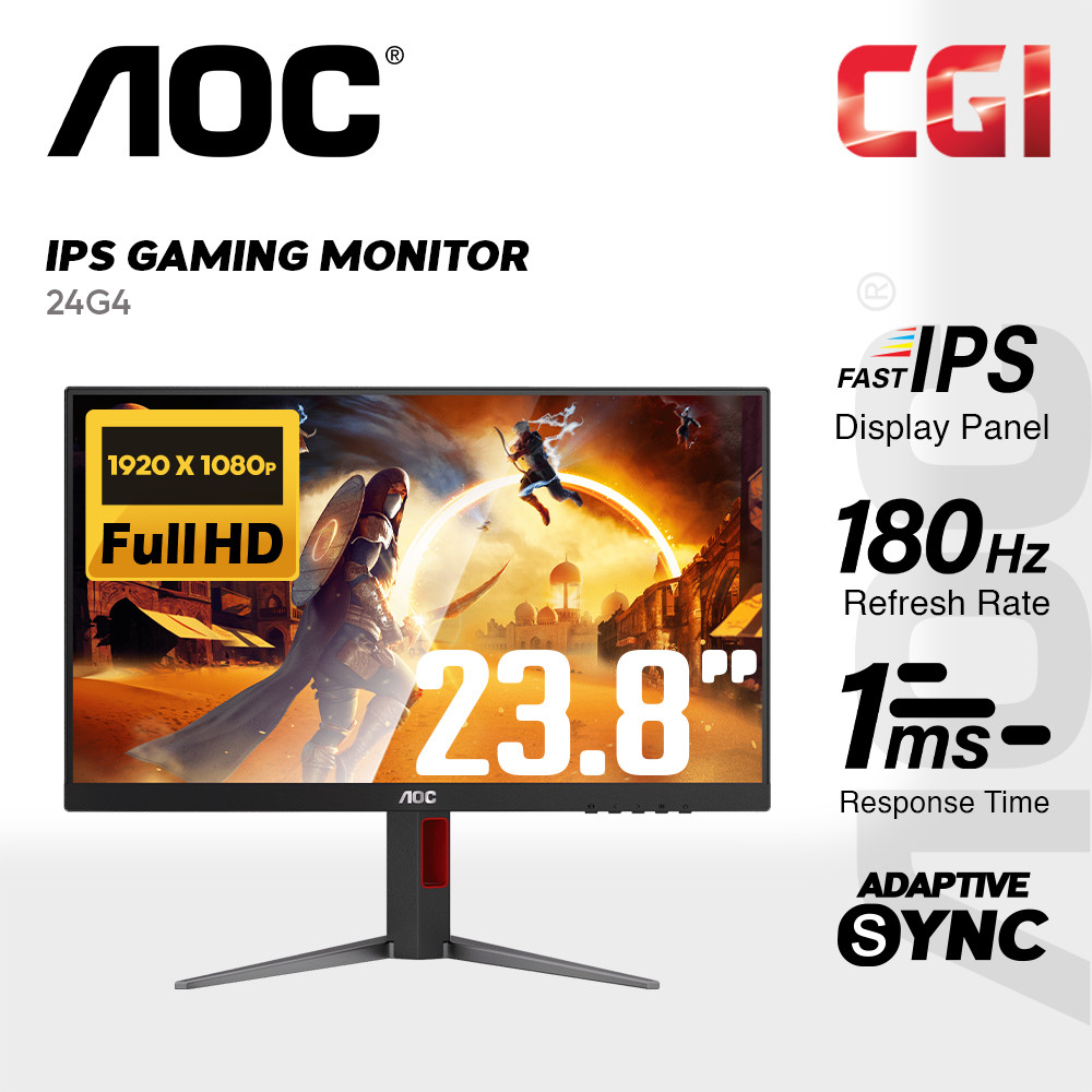 AOC 23.8" 24G4 IPS FHD HDR10 Delta E<2 Adaptive Sync 180Hz 1ms Ergonomic Gaming Monitor