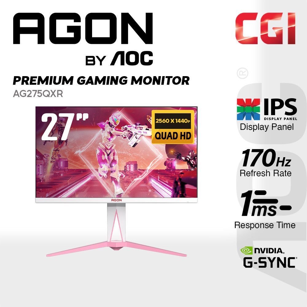 AOC 27" AGON AG275QXR IPS QHD GSync Adaptive Sync 170Hz 1ms HDR400 Frameless Ergonomic Premium Gaming Monitor