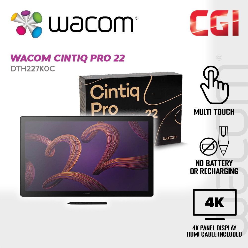 Wacom 21.5" CINTIQ PRO 22 IPS UHD 4K 120HZ 99% DCI-P3 120HZ USB-C Creative Pen & Touch Display with Wacom Pro Pen 3 - DTH227K0C