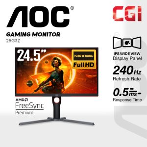 AOC 24.5" 25G3Z IPS FHD HDR400 Freesync Premium 240Hz 0.5ms Flicker Free Ergonomic Frameless Gaming Monitor