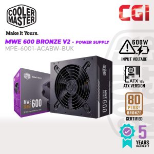 Cooler Master MWE 600 Bronze V2 230V 80 Plus 600W 1500 RPM Power Supply - MPE-6001-ACABW-B