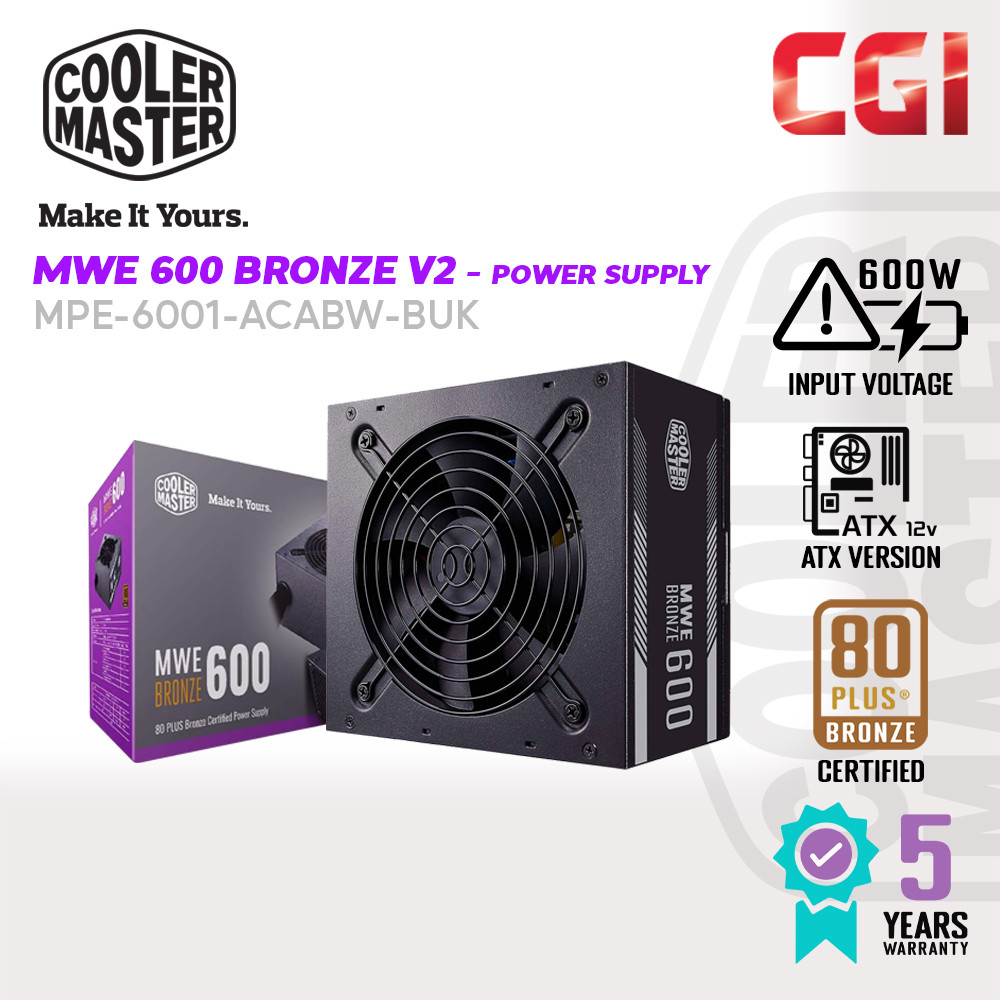 Cooler Master MWE 600 Bronze V2 230V 80 Plus 600W 1500 RPM Power Supply - MPE-6001-ACABW-B