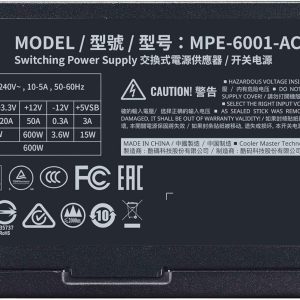 Cooler Master MWE 600 Bronze V2 230V 80 Plus 600W 1500 RPM Power Supply - MPE-6001-ACABW-B