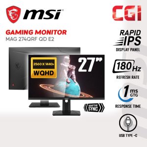MSI 27" G272QPF-E2 Rapid IPS WQHD 180Hz 1ms Adaptive Sync Frameless Ergonomic Gaming Monitor