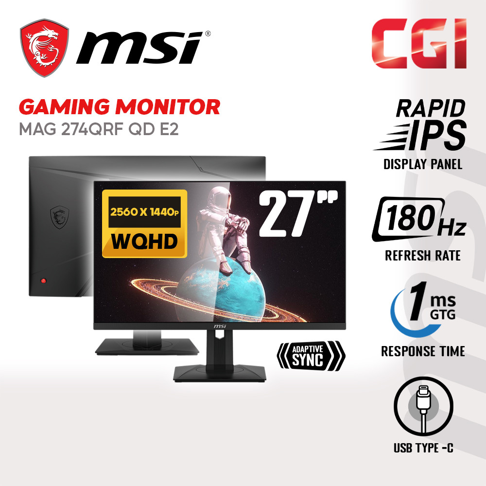 MSI 27" G272QPF-E2 Rapid IPS WQHD 180Hz 1ms Adaptive Sync Frameless Ergonomic Gaming Monitor