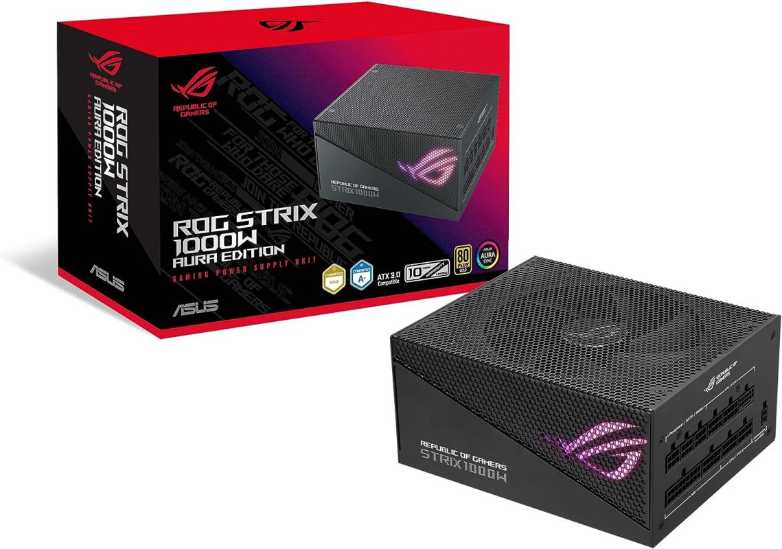 Asus ROG Strix 1000W Gold Aura Edition Aura Sync Heatsinks Gaming Power Supply PSU