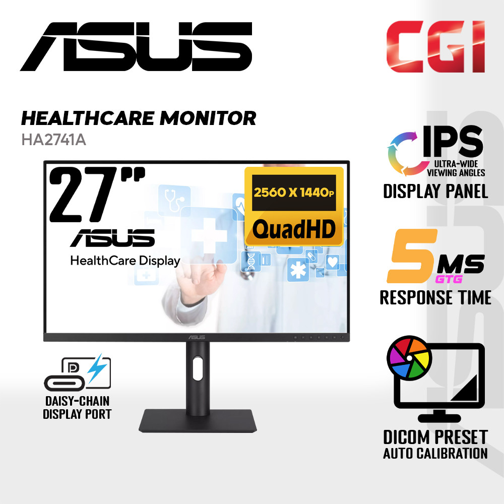 Asus 27" HA2741A IPS 3.6MP AGLR DICOM Preset Auto Calibration Daisy Chain Anti Bacterial Ergonomic HealthCare Monitor