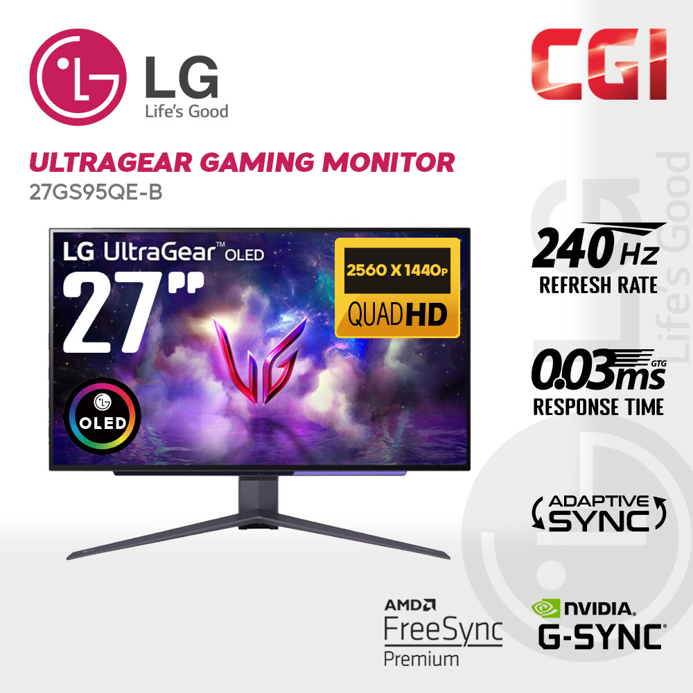 LG 27" Ultragear 27GS95QE-B OLED QHD 240Hz 0.03ms G-Sync Freesync HDR True Black 400 Ergonomic Gaming Monitor