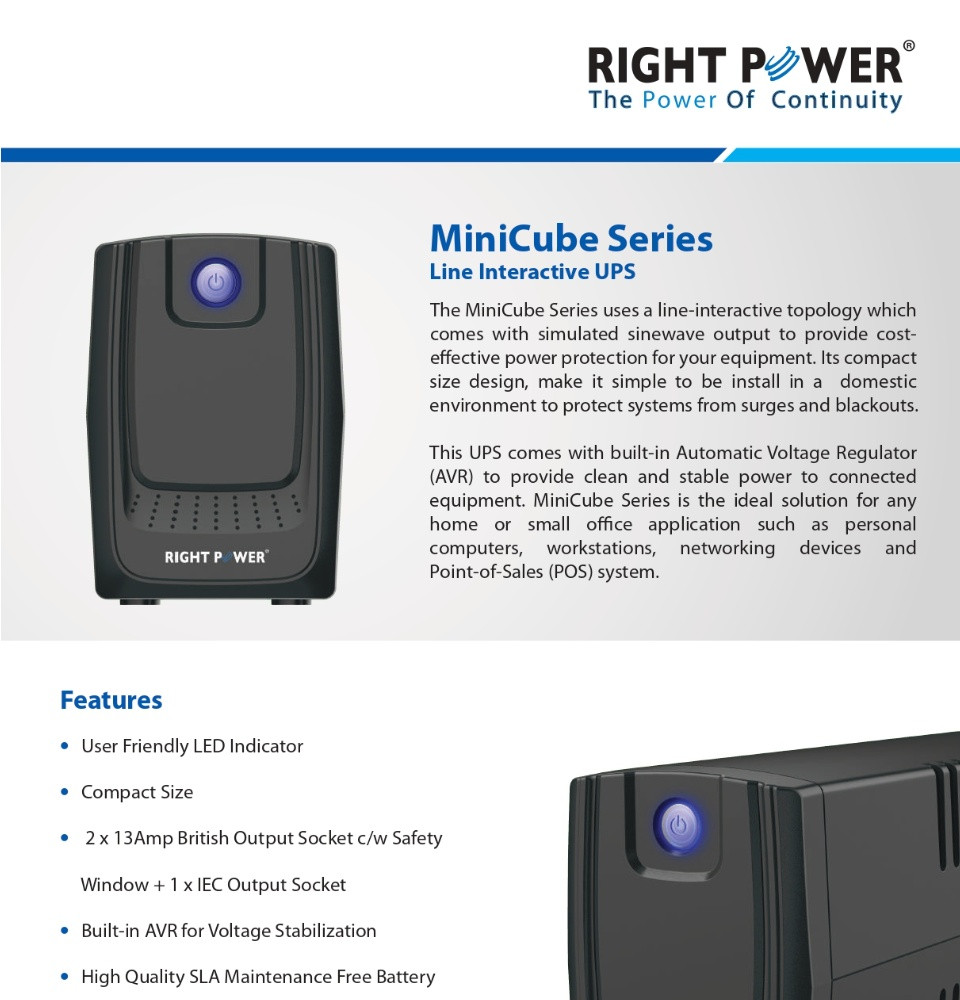 Right Power Minicube 800 800VA Built-In AVR Surge Protection Power Supply PSU