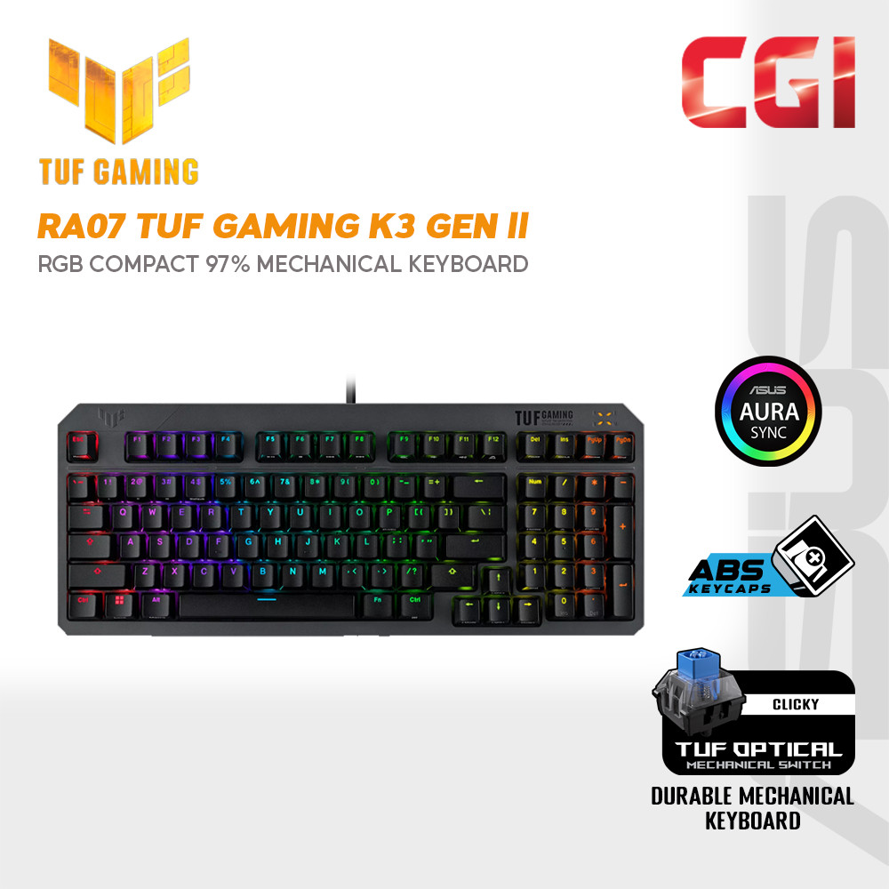 Asus RA07 TUF K3 Gen II ABS Doubleshot IP57 AuraSync Wired Gaming Keyboard - Blue Switch