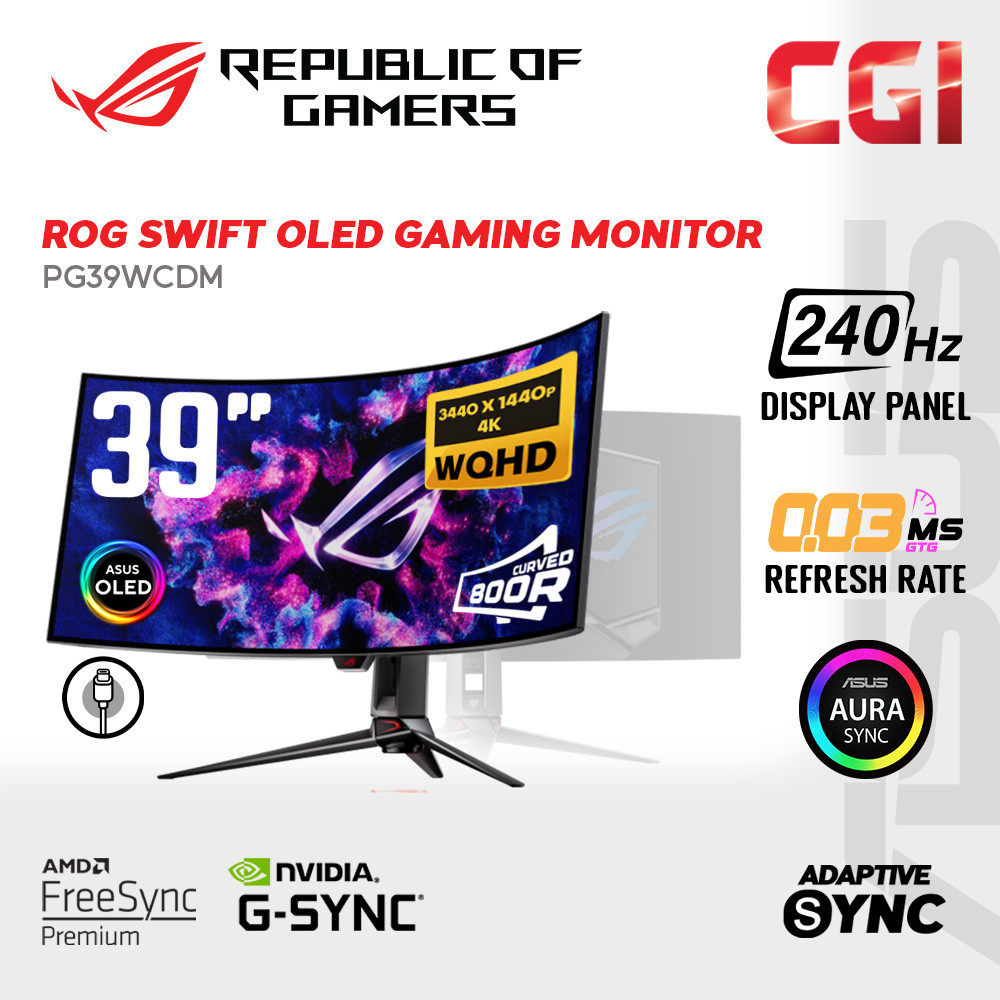 Asus 39" ROG Swift PG39WCDM WOLED UWQHD HDR10 Adaptive Sync 240Hz 0.03ms USB-C Ergonomic Curved Ultrawide Gaming Monitor