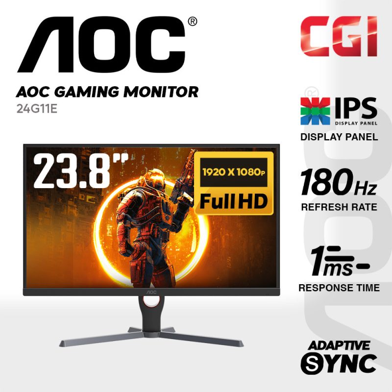 AOC 23.8" 24G11E Fast IPS FHD HDR10 Adaptive Sync 180Hz 1ms Gaming Monitor