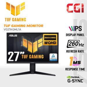 Asus 27" TUF Gaming VG27AQML1A Fast IPS WQHD 260Hz 1ms Freesync G-Sync HDR Ergonomic Gaming Monitor
