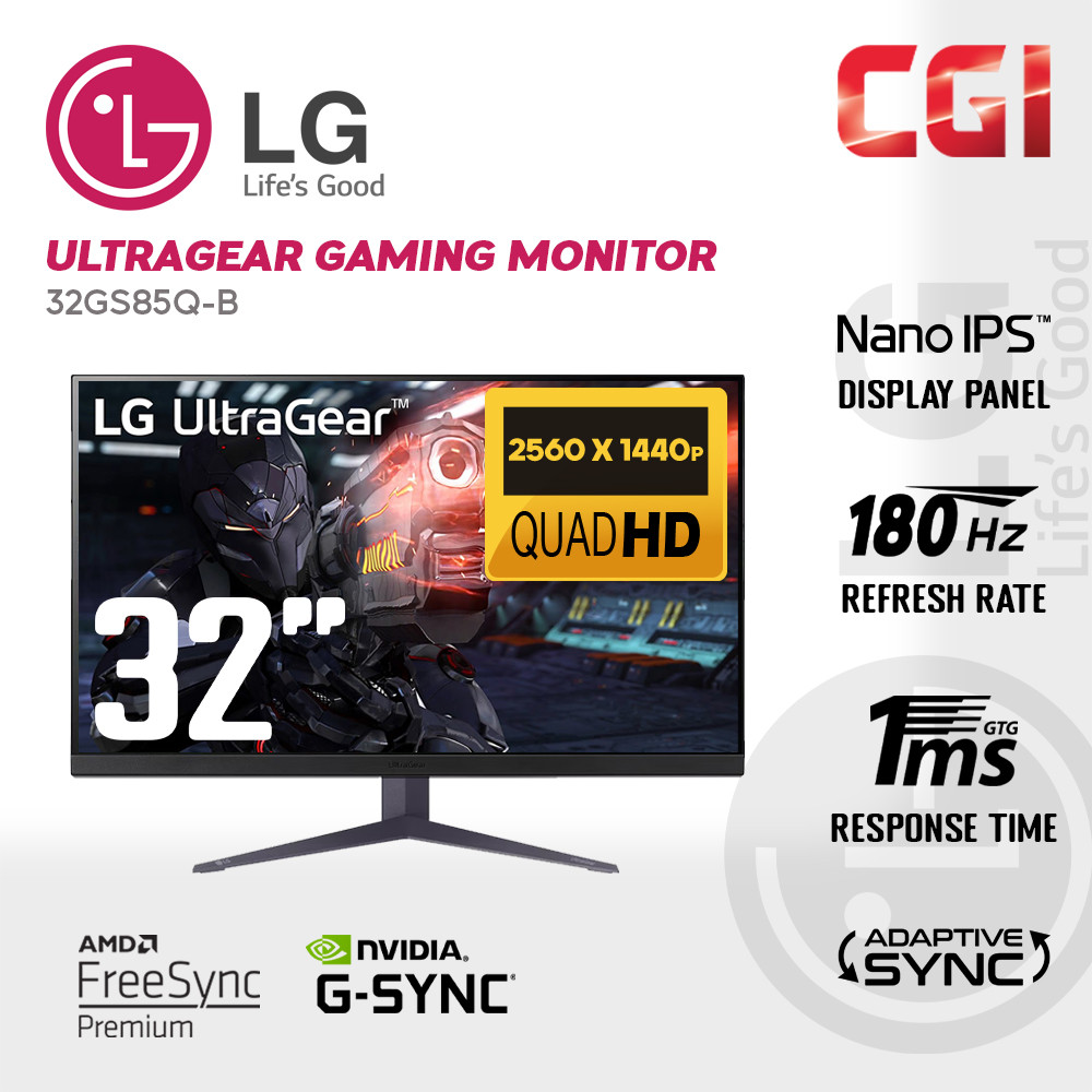 LG 32" Ultragear 32GS85Q-B Nano IPS QHD HDR10 G-Sync Freesync 180Hz 1 ms Ergonomic Borderless Gaming Onitor