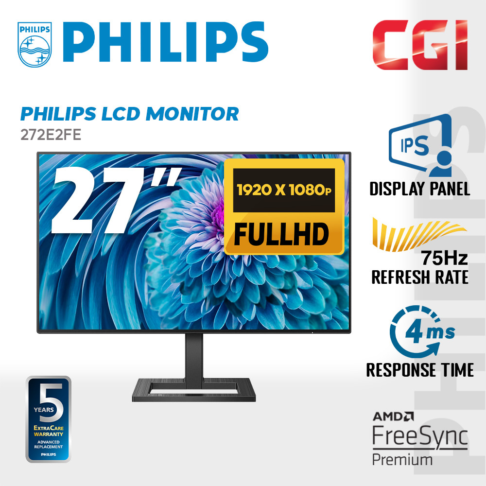 Philips 27" 272E2FE IPS FHD 75Hz 1ms FreeSync Frameless LCD Gaming Monitor