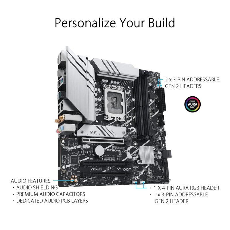 Asus Prime B760M-A-WIFI D5 DDR4 Wi-Fi 6 AuraSync LGA1700 Ai Computing Motherboard
