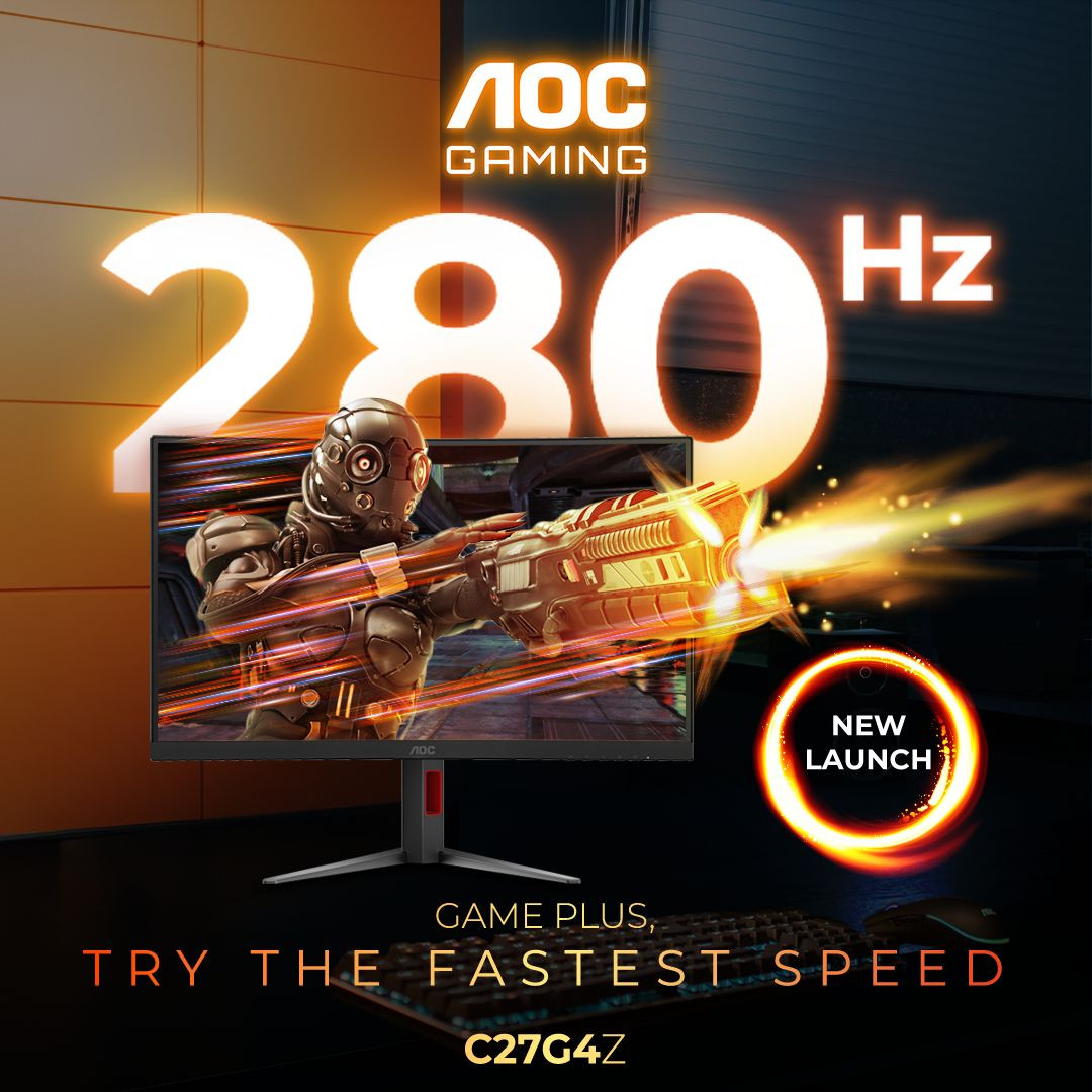 AOC 27" C27G4Z Fast VA FHD HDR10 Adaptive Sync 280Hz 0.3ms Ergonomic Curved E-Sports Gaming Monitor