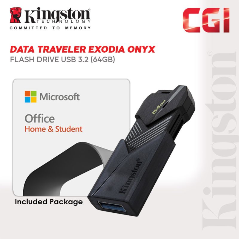 Kingston Data Traveler Exodia Onyx 64GB Flash Drive with Microsoft Office 365 Family USB Bundle