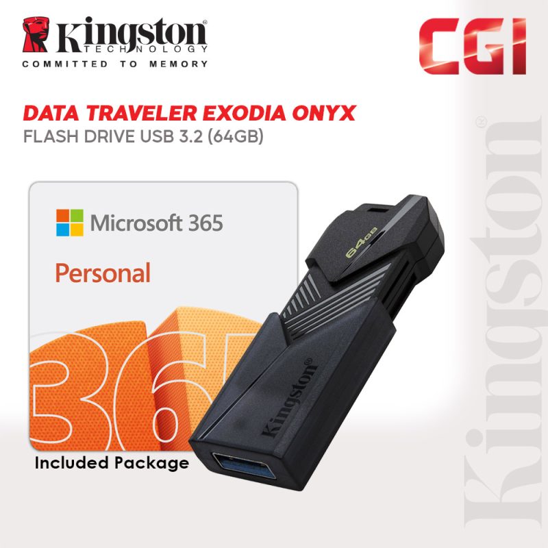 Kingston Data Traveler Exodia Onyx 64GB Flash Drive with Microsoft Office 365 Family USB Bundle