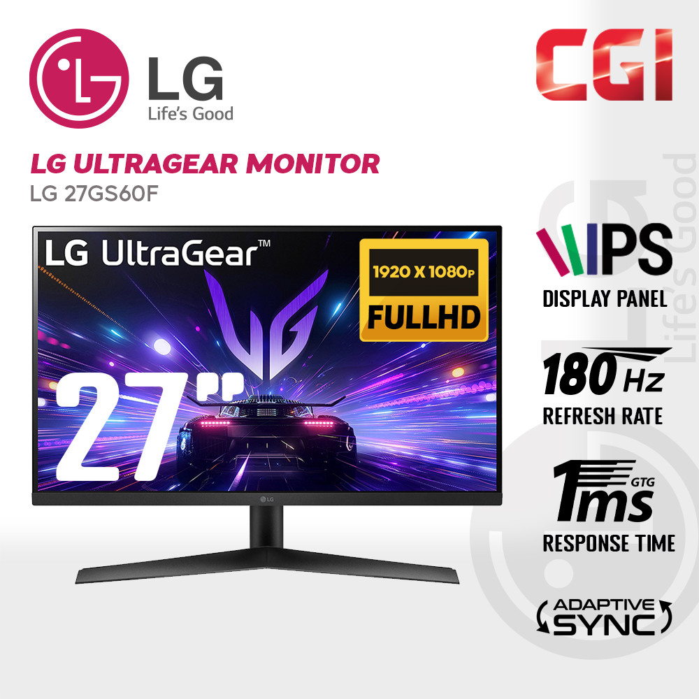 LG 27" 27GS60F FHD HD IPS 1ms 180Hz NVIDIA G-SYNC? COMPATIBLE UltraGear Gaming Monitor