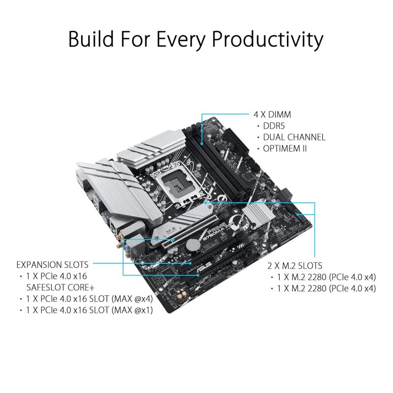Asus Prime B760M-A-WIFI D5 DDR4 Wi-Fi 6 AuraSync LGA1700 Ai Computing Motherboard