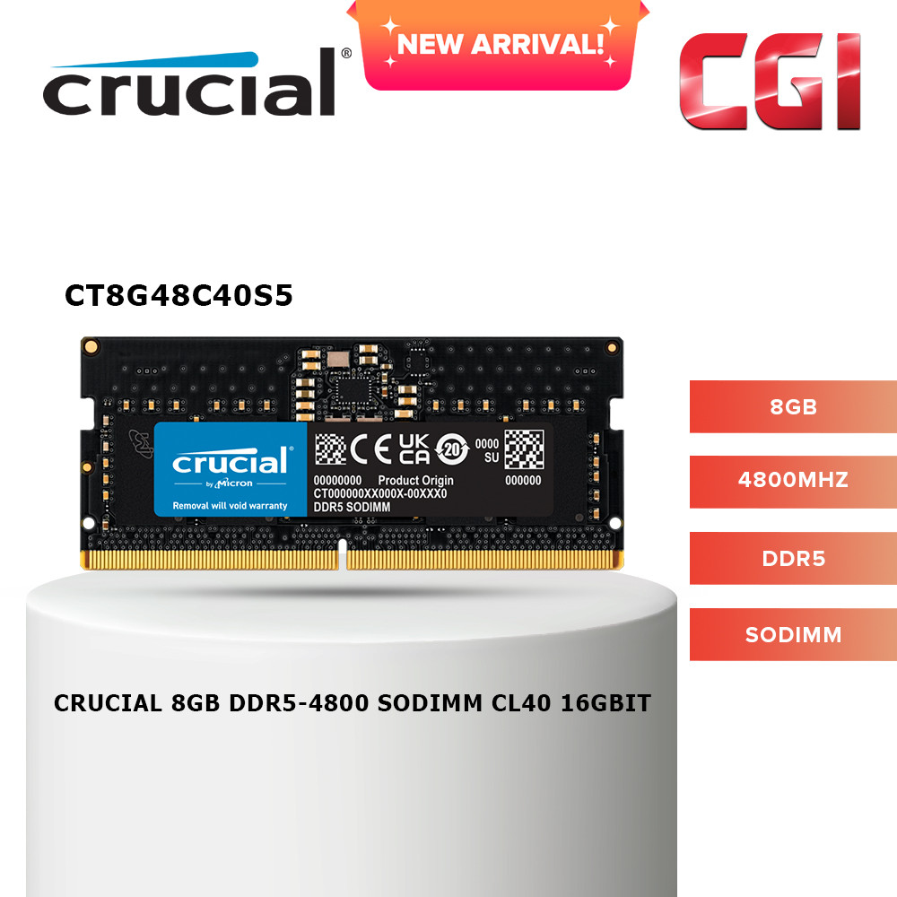Crucial 8GB DDR5-4800 Unbuffered SODIMM CT8G48C40S5
