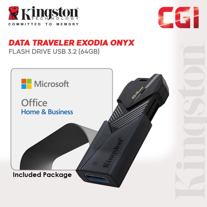 Kingston Data Traveler Exodia Onyx 64GB Flash Drive with Microsoft Office 365 Family USB Bundle