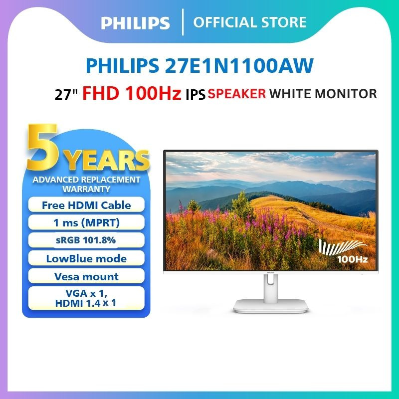 Philips 24"/ 27" 24E1N1100AW / 27E1N1100AW IPS FHD Freesync 100Hz 1ms Build-In Speaker