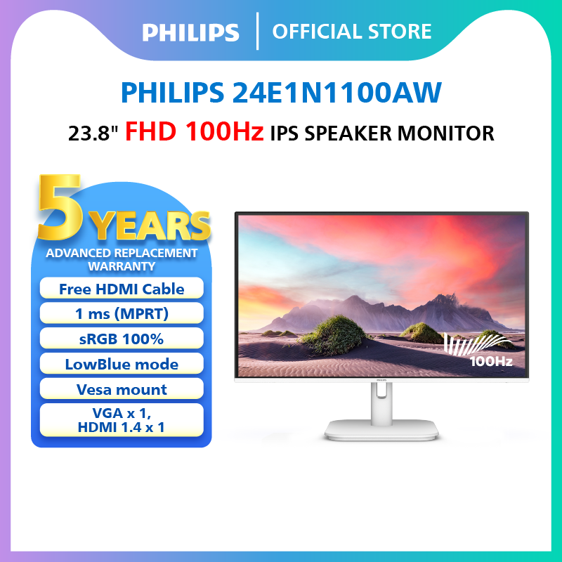 Philips 23.8" 24E1N1100AW IPS FHD Adaptive Sync 100Hz 1ms Build-In Speaker
