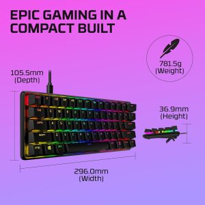 HyperX 60 Alloy Origins AQU Doubleshot PBT Mechanical Switches RGB Wired Gaming Keyboard - 56R61AA