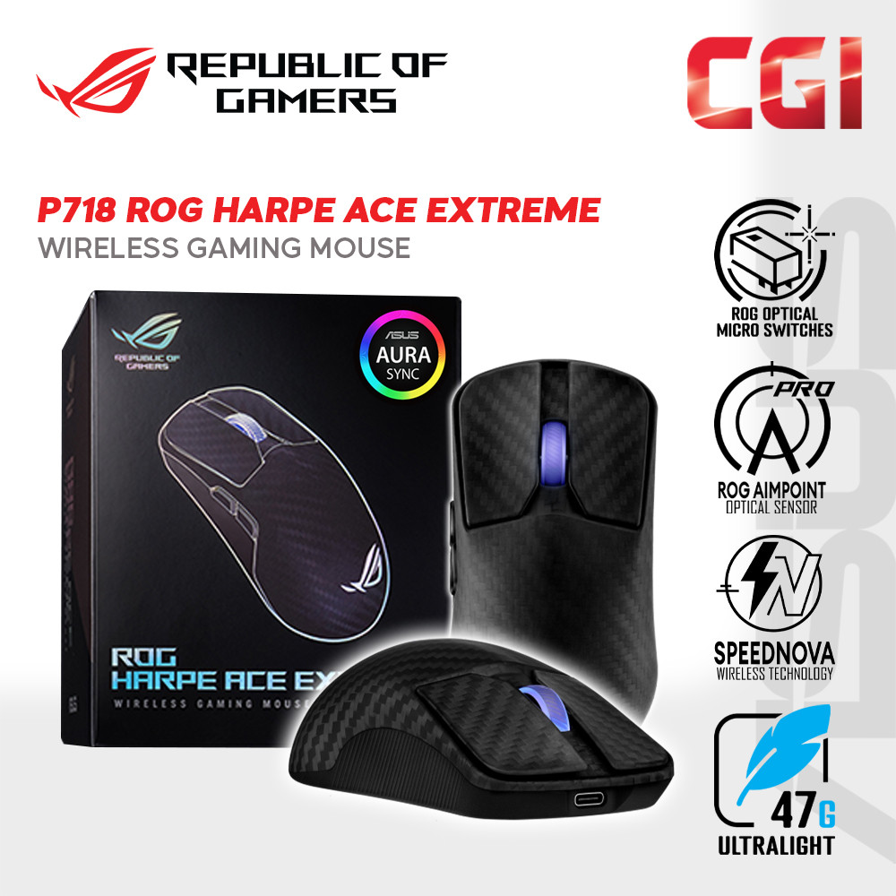 Asus ROG P718 Harpe Ace Extreme 8000Hz  SpeedNova Aimpoint Pro ROG Optical Carbon Fiber Wireless Gaming Mouse