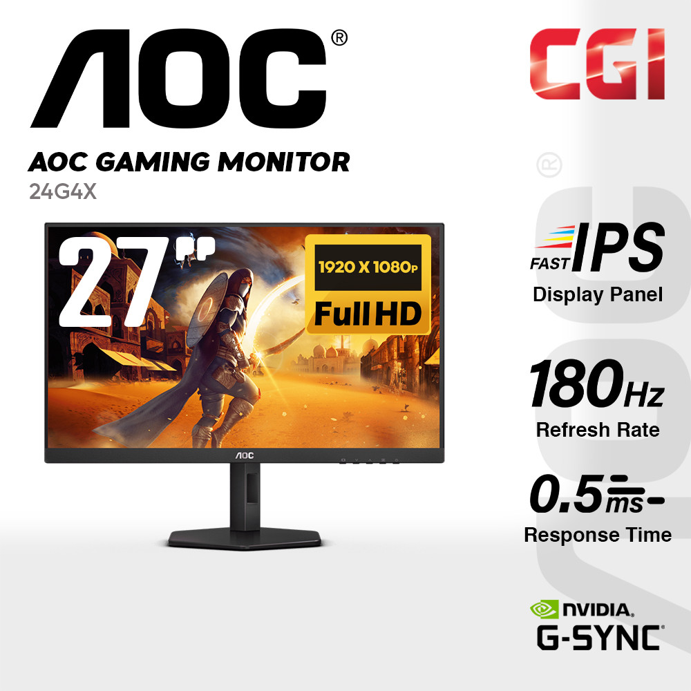 AOC 27" 27G4X Fast IPS FHD HDR10 Gsync 180Hz 0.5ms Built-In Speaker HAS Frameless Gaming Monitor