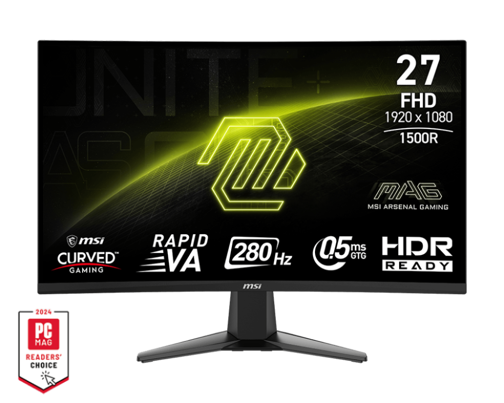 MSI 27" MAG 276CXF Rapid VA FHD Adaptive Sync 280Hz 0.5ms Ai Vision Frameless Curved Gaming Monitor