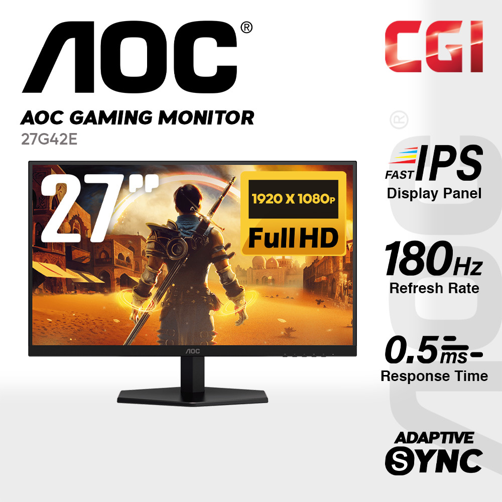 AOC 27" 27G42E Fast IPS FHD HDR10 Adaptive Sync 180Hz 0.5ms Super Color Gaming Monitor