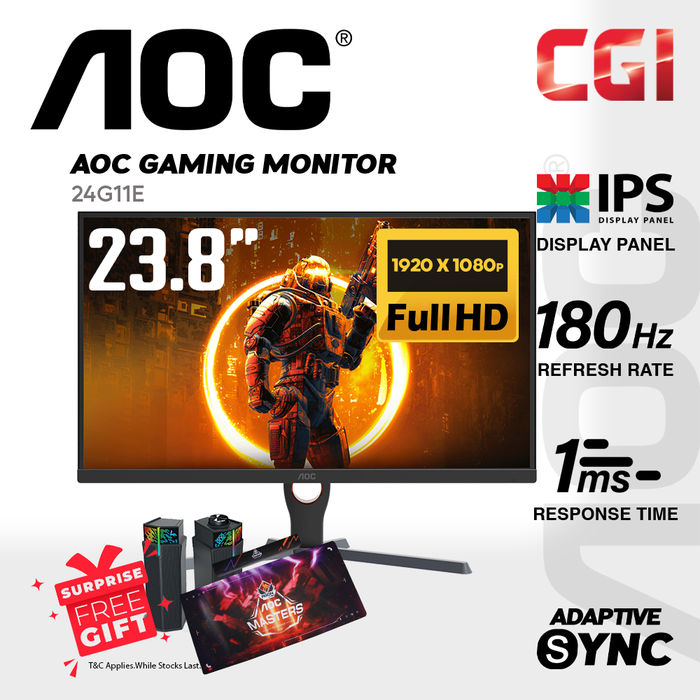 AOC 23.8" 24G11E Fast IPS FHD HDR10 Adaptive Sync 180Hz 1ms Gaming Monitor