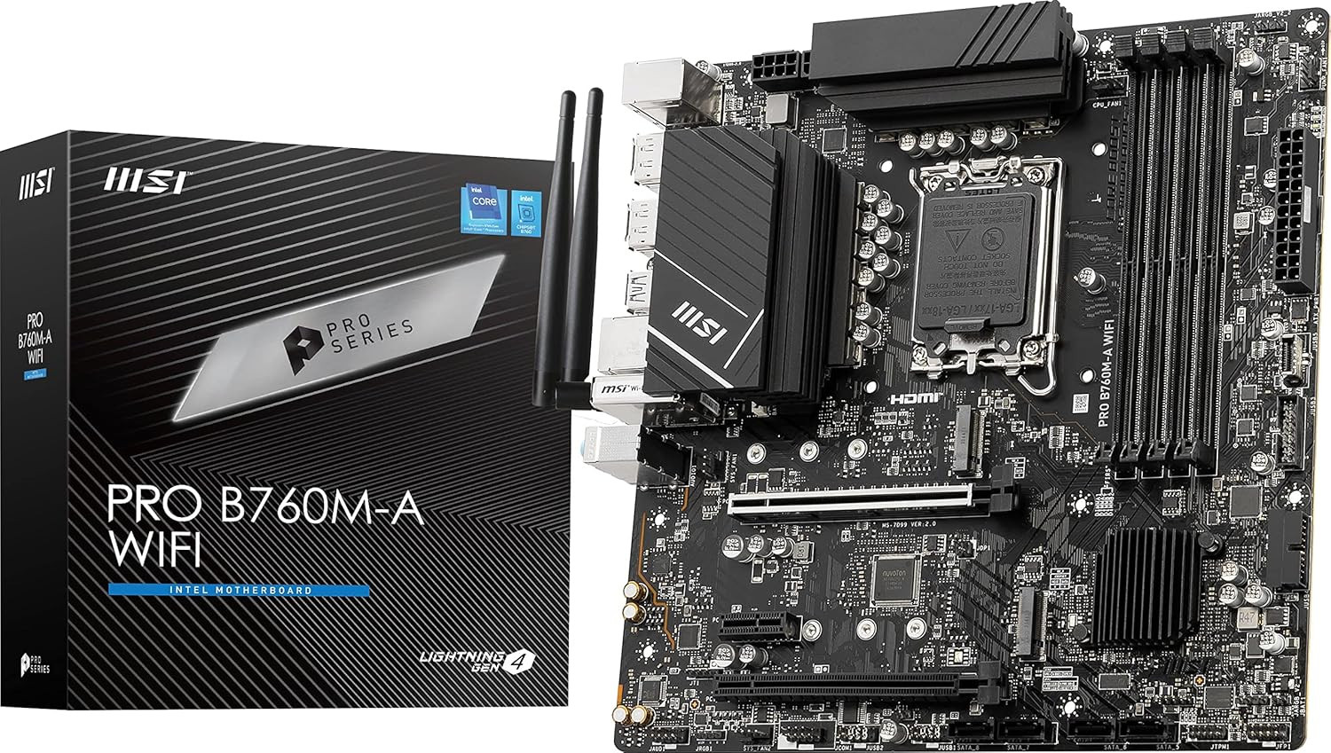 MSI Pro B760M-A-WIFI DDR5 Wi-Fi 6E LGA1700 PCIe 4.0 mATX Gaming Motherboard Bundle